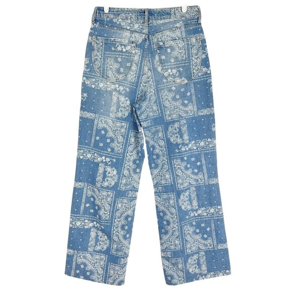 PTCL Ethical Clothing Women's Blue Paisley Bandana Print Jeans Sz 30 Raw Hem NWT - Picture 2 of 9
